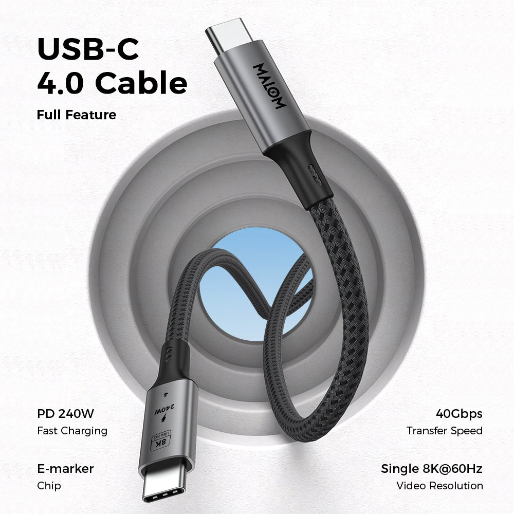 USB C to USB C Cable for Thunderbolt 4, USB 4.0, 240W Fast Charging, 40Gbps Data, 8K@60Hz 4K120Hz HDR, PD3.1, for iPhone, MacBook M1-M3, Mac Studio, Laptops, Monitor