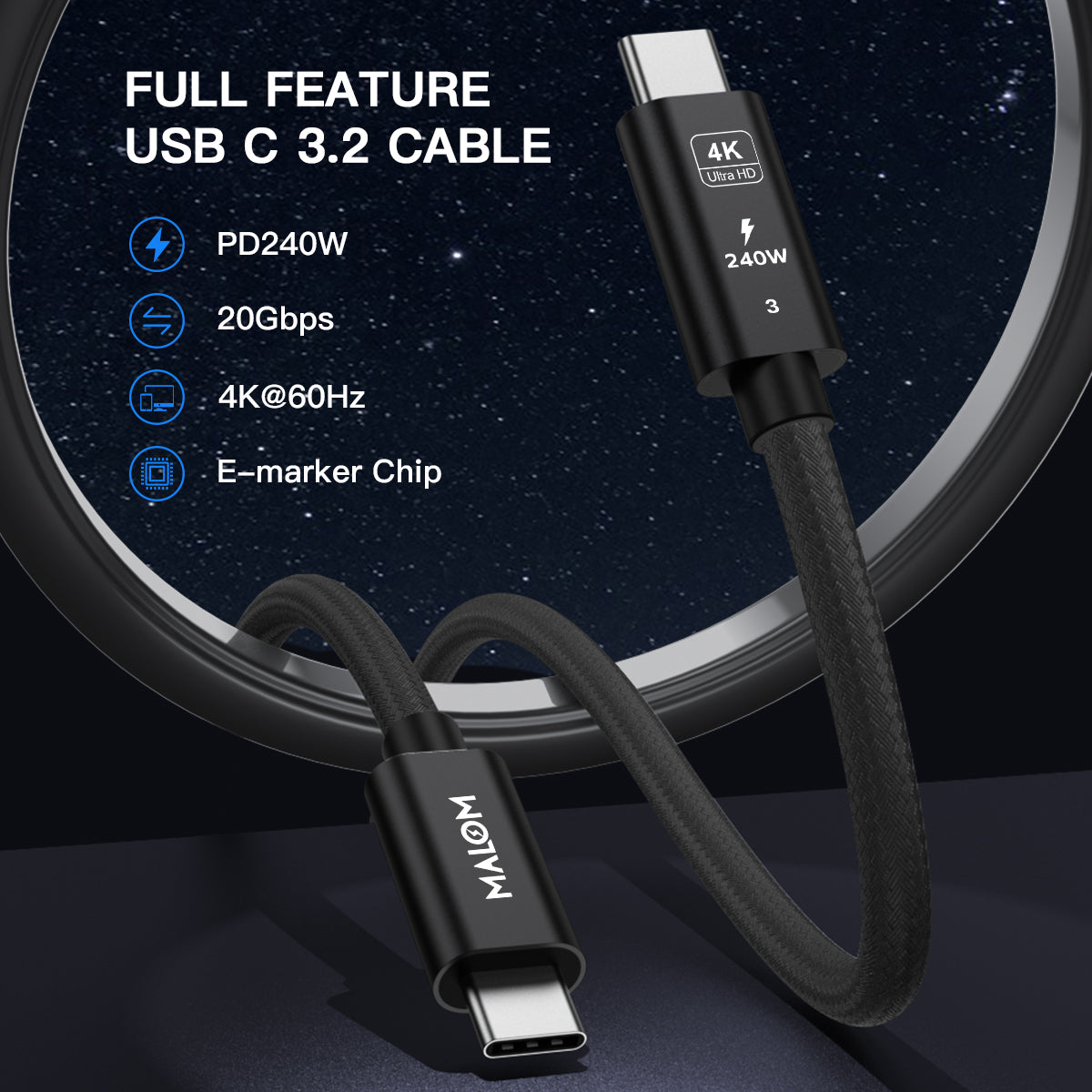 USB C to USB C Cable, Fast Charging USB 3.2 Gen 2 for MacBook Pro/Air, iPad Pro, iPhone 15 Pro Max, Galaxy S24/S23, Steam Deck, 20Gbps Data Transfer, 4K Video Output
