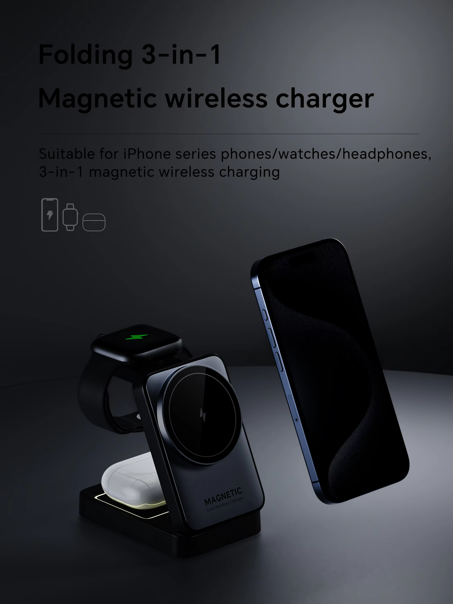 MALOM W91 3-in-1 Foldable Magnetic Wireless Charger-White