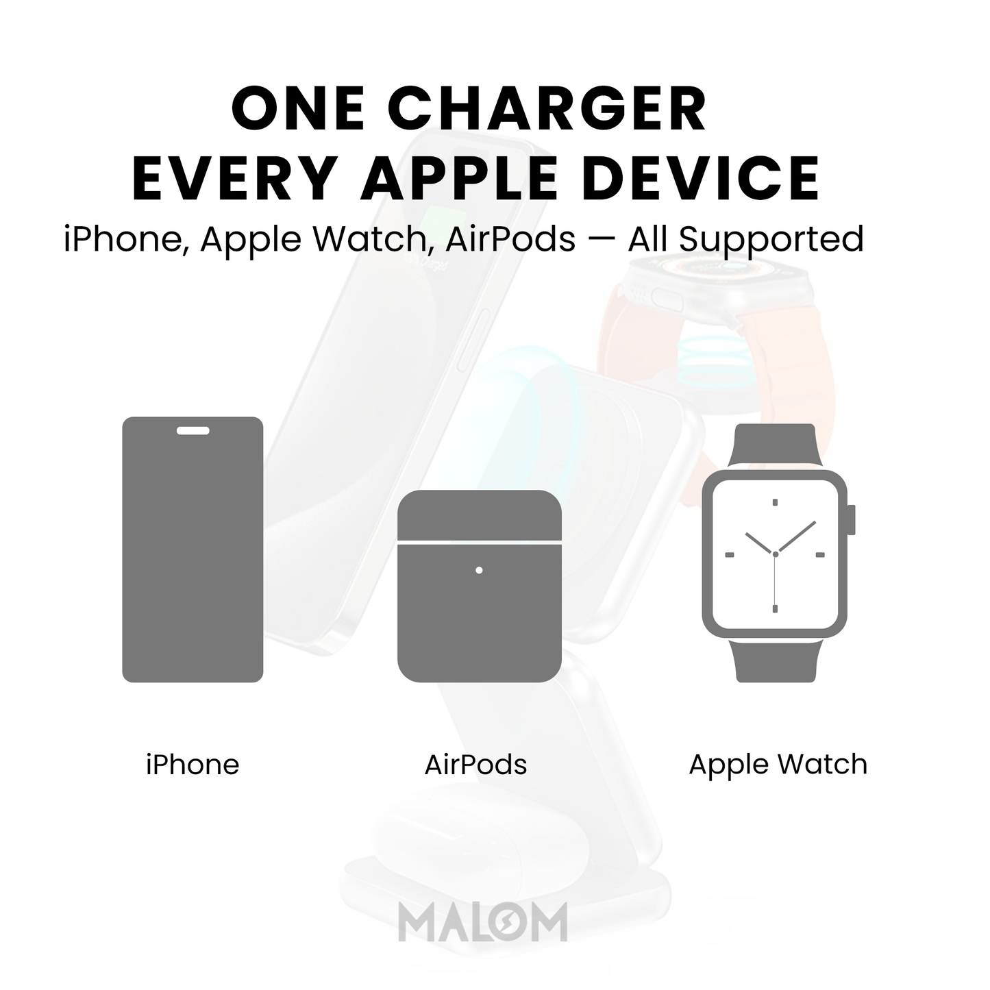 MALOM S21 Aluminum 3 in 1 Magnetic Fordable Wireless Charger-Titanium