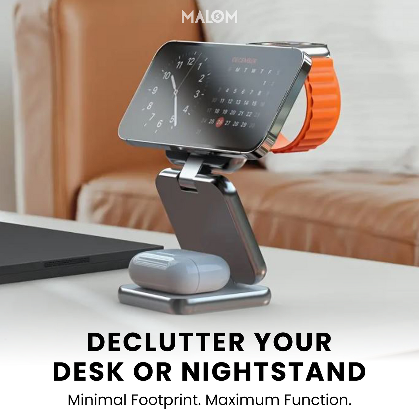 MALOM S21 Aluminum 3 in 1 Magnetic Fordable Wireless Charger-Titanium