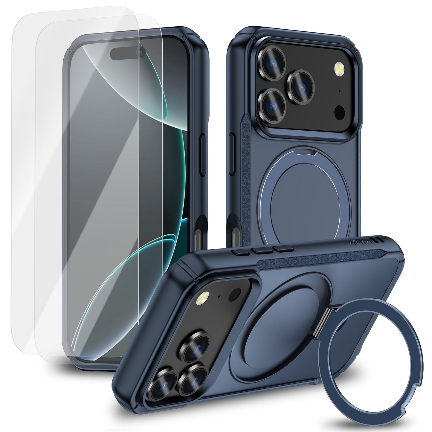 MALOM Kickstand Case for iPhone 17 Series – Slim Shockproof Anti-Fingerprint Cover with 2 Screen Protectors