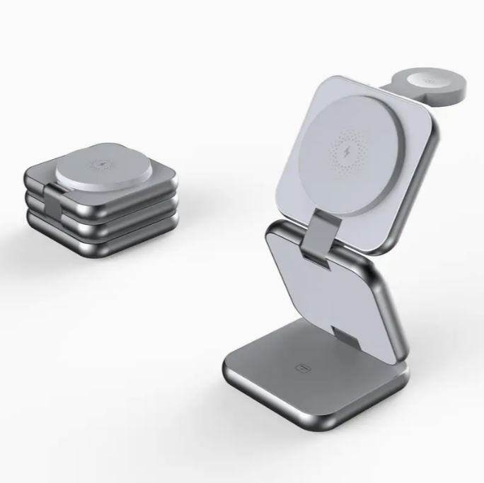 MALOM S21 Aluminum 3 in 1 Magnetic Fordable Wireless Charger-Titanium