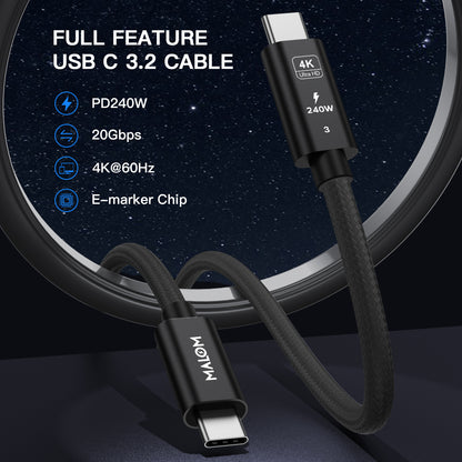 USB C to USB C Cable, Fast Charging USB 3.2 Gen 2 for MacBook Pro/Air, iPad Pro, iPhone 15 Pro Max, Galaxy S24/S23, Steam Deck, 20Gbps Data Transfer, 4K Video Output