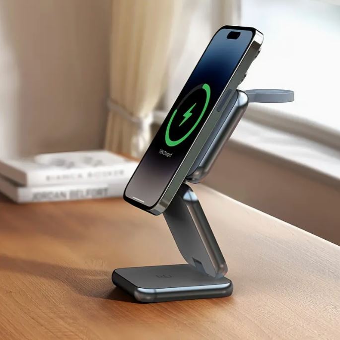 MALOM S21 Aluminum 3 in 1 Magnetic Fordable Wireless Charger-Titanium