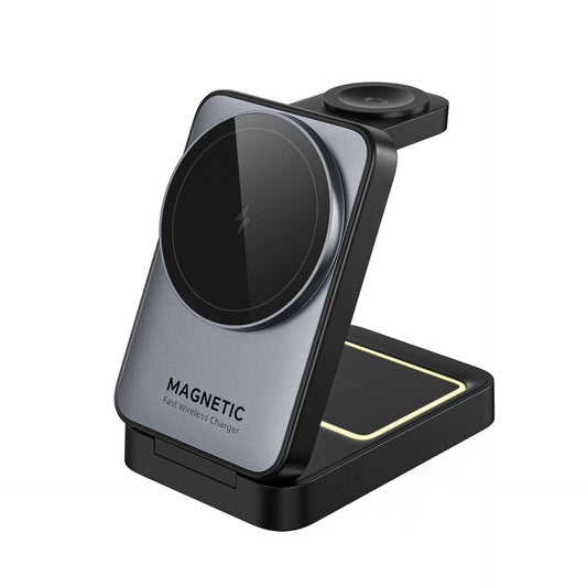 MALOM W91 3-in-1 Foldable Magnetic Wireless Charging Station-Black