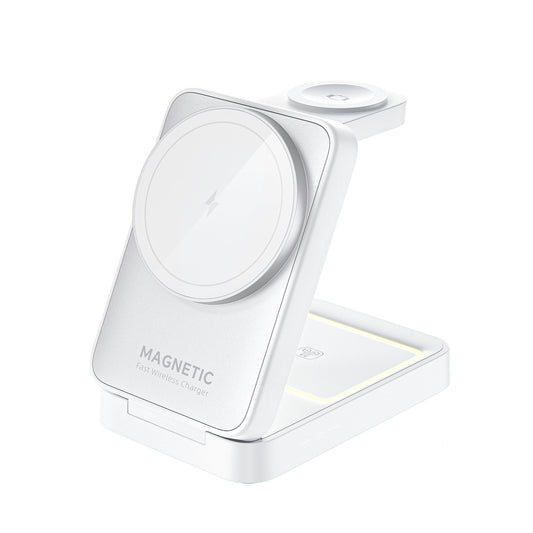 MALOM W91 3-in-1 Foldable Magnetic Wireless Charging Station-White