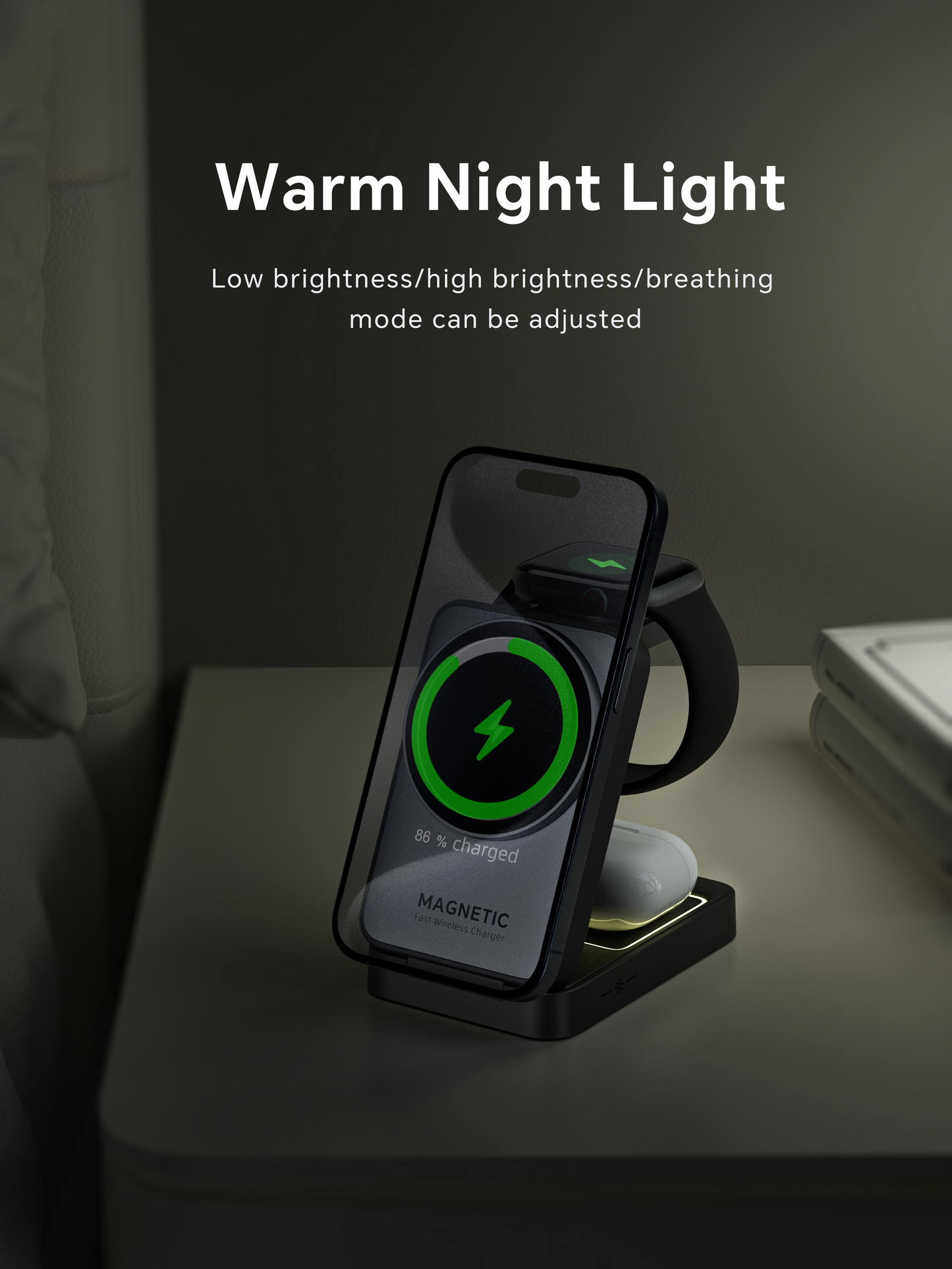 MALOM W91 3-in-1 Foldable Magnetic Wireless Charging Station-White