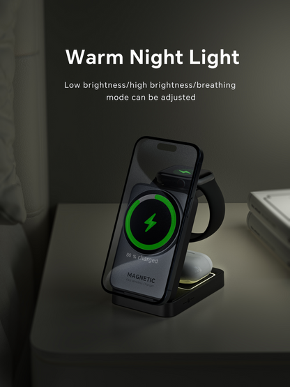 MALOM W91 3-in-1 Foldable Magnetic Wireless Charging Station-White