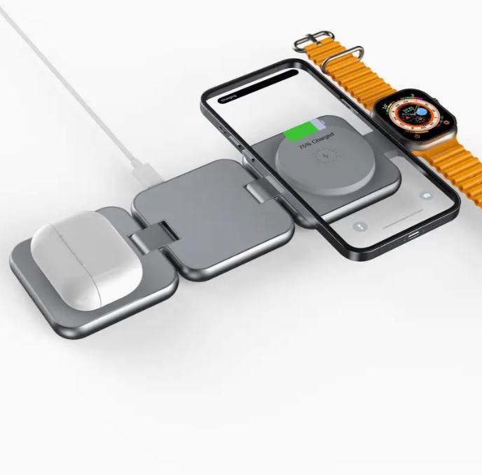 MALOM S21 Aluminum 3 in 1 Magnetic Fordable Wireless Charger-Titanium