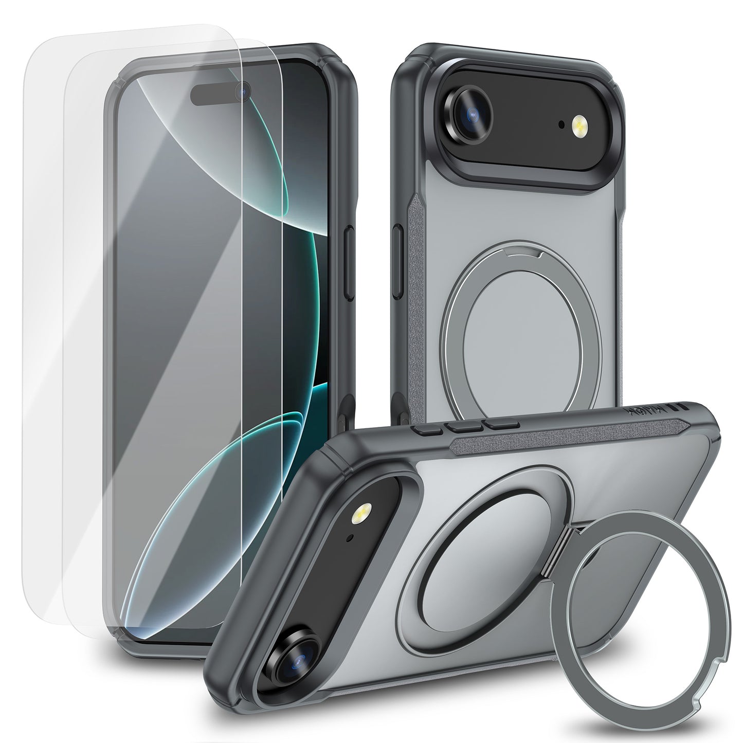 MALOM Kickstand Case for iPhone 17 Series – Slim Shockproof Anti-Fingerprint Cover with 2 Screen Protectors