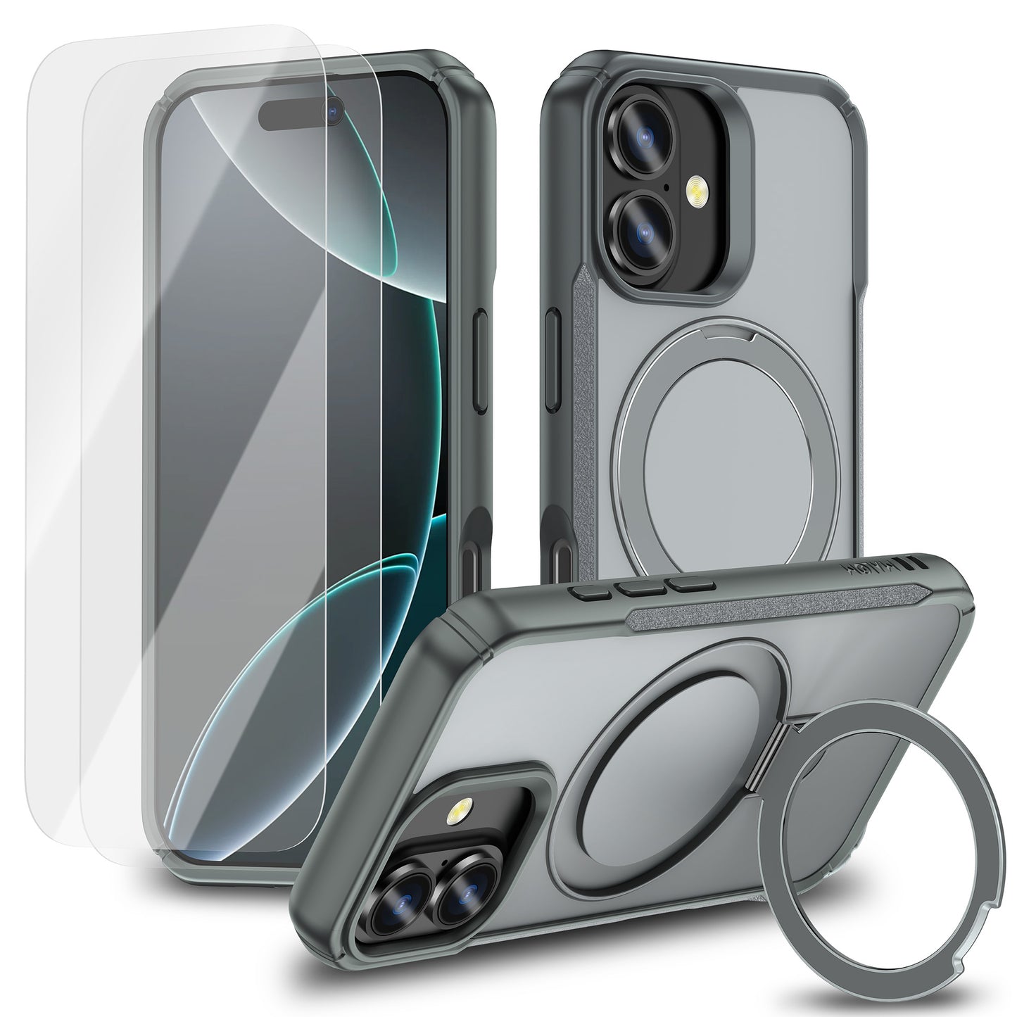 MALOM Kickstand Case for iPhone 17 Series – Slim Shockproof Anti-Fingerprint Cover with 2 Screen Protectors