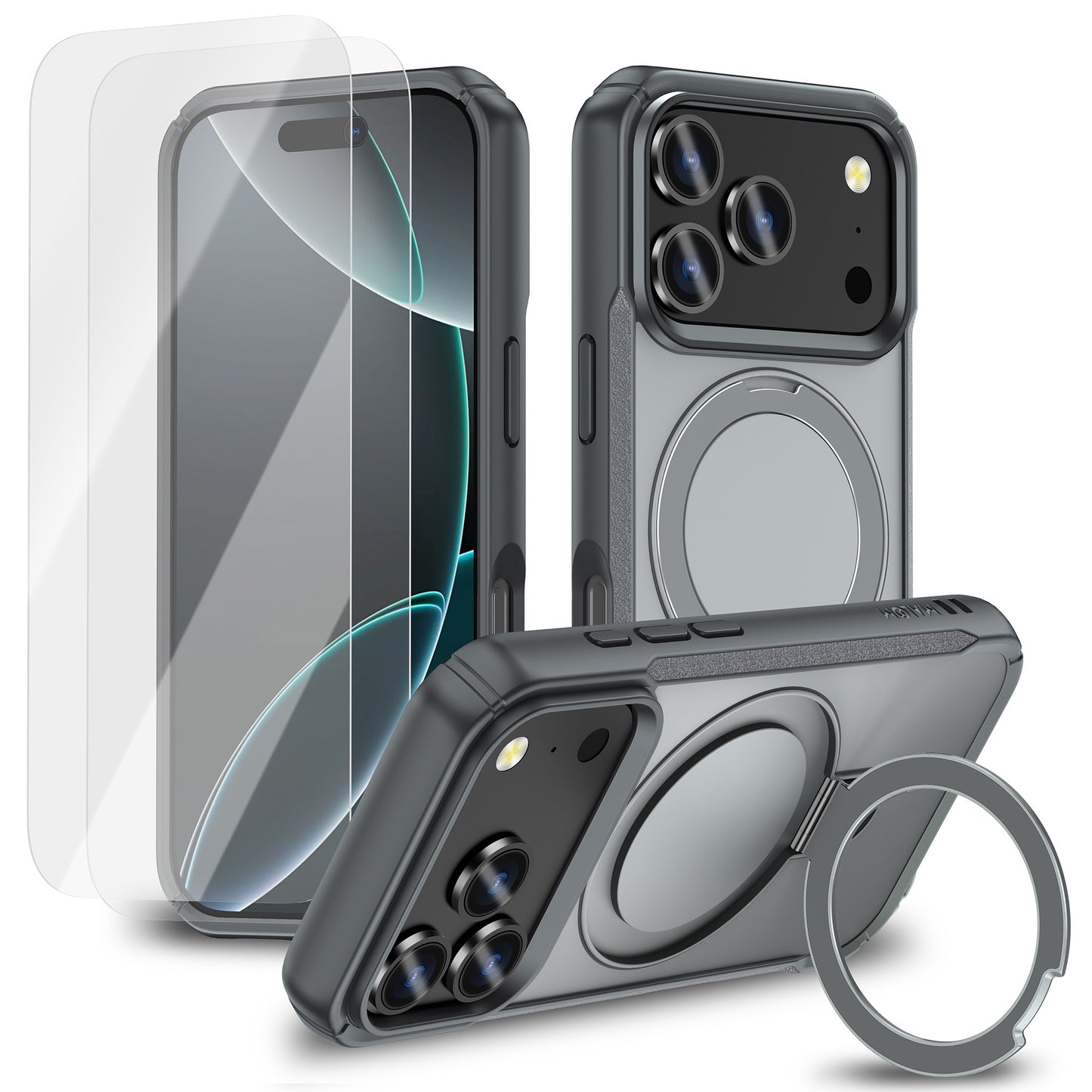 MALOM Kickstand Case for iPhone 17 Series – Slim Shockproof Anti-Fingerprint Cover with 2 Screen Protectors