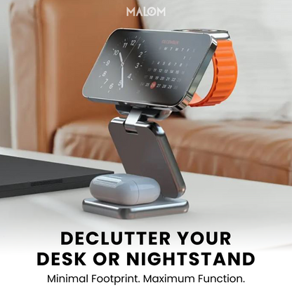 MALOM S21 Aluminum 3 in 1 Magnetic Fordable Wireless Charger-Titanium