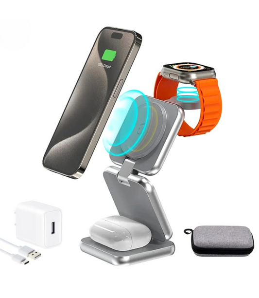 MALOM S21 Aluminum 3 in 1 Magnetic Fordable Wireless Charger-Titanium