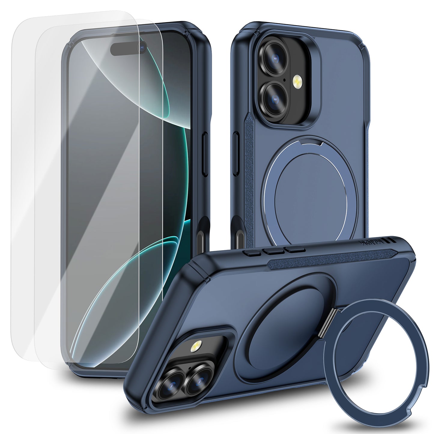 MALOM Kickstand Case for iPhone 17 Series – Slim Shockproof Anti-Fingerprint Cover with 2 Screen Protectors