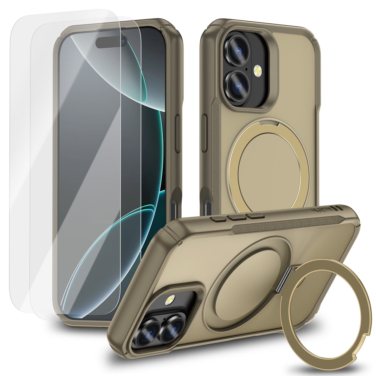 MALOM Kickstand Case for iPhone 17 Series – Slim Shockproof Anti-Fingerprint Cover with 2 Screen Protectors