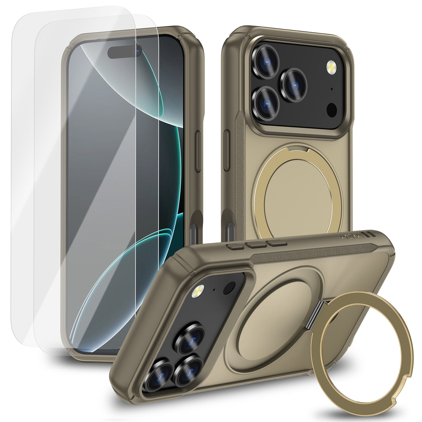 MALOM Kickstand Case for iPhone 17 Series – Slim Shockproof Anti-Fingerprint Cover with 2 Screen Protectors