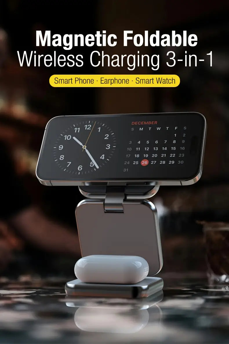 MALOM S21 Aluminum 3 in 1 Magnetic Fordable Wireless Charger-Titanium